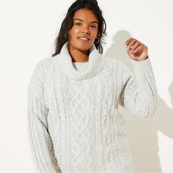Loft Womens Sweater Gray Cable Knit Cowl Neck Large - Picture 1 of 9